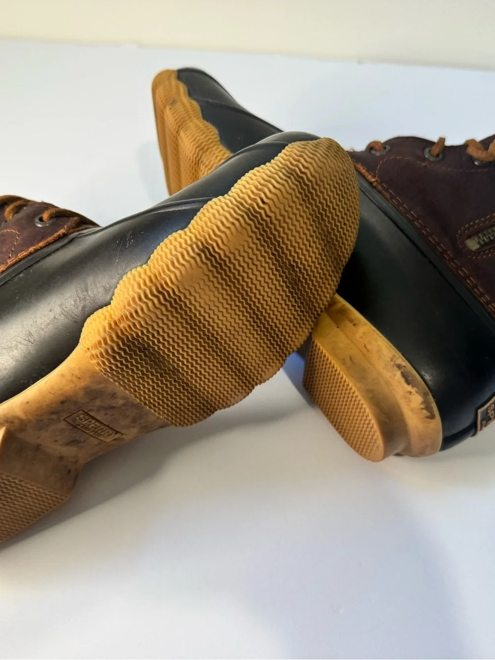 Sperry Saltwater Duck Boots Women’s 6 Brown Leather Waterproof Rain Boots